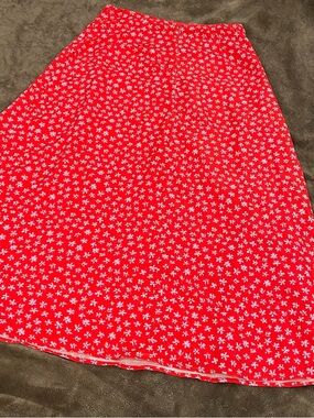 Lulu's Red A-Line Floral Midi Skirt